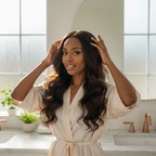 Femme africaine aux cheveux brillants et sains appliquant le Batana Oil